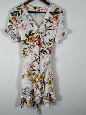 LOFT Women's White Floral Ruffled-Hem Dress